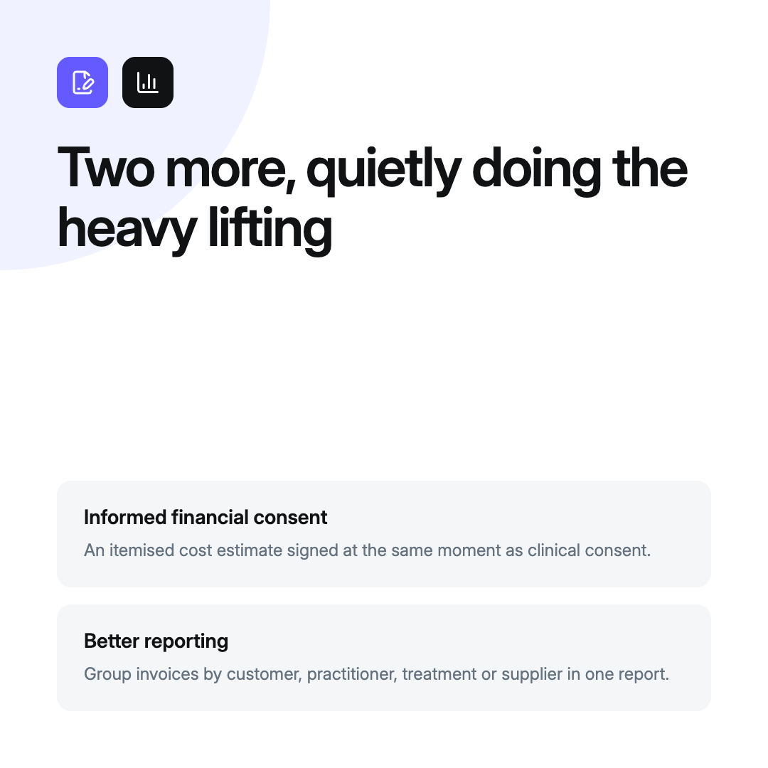 Informed financial consent and improved clinic reporting in DappleOS